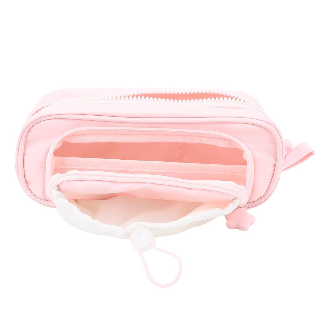 Drawstring Pen Pouch Large Opening Double Layer Pencil Holder Large Stationery Bag for Office School Supplies Pinkish