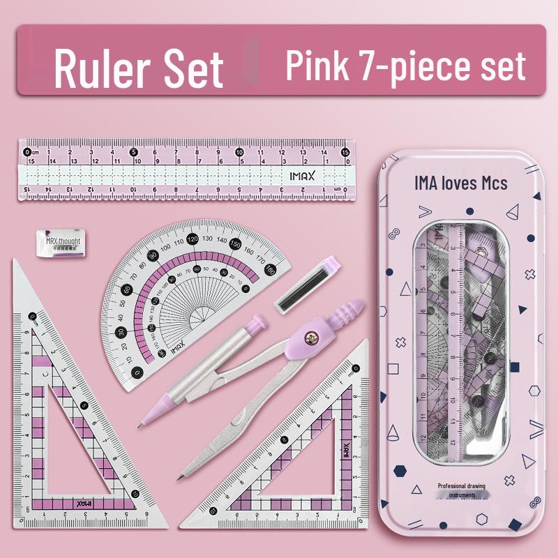 Набор геометрии из 9 предметов для школы: Компас, Транспортир, Линейка, Угольник и другое