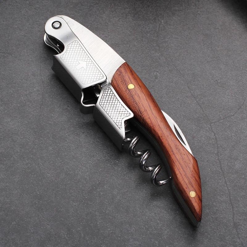 Professional Corkscrew Wine Key with Ergonomic Wood Grip Beer Bottle Opener Multifunction Beer Cap Bottle Opener Kitchen Tool