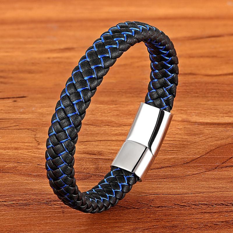 Retro Hip Hop Stainless Steel Leather Woven Bracelet Simple Black Brown Magnetic Buckle Couple Bracelet Men's Everyday Casual Wear Jewelry Accessories