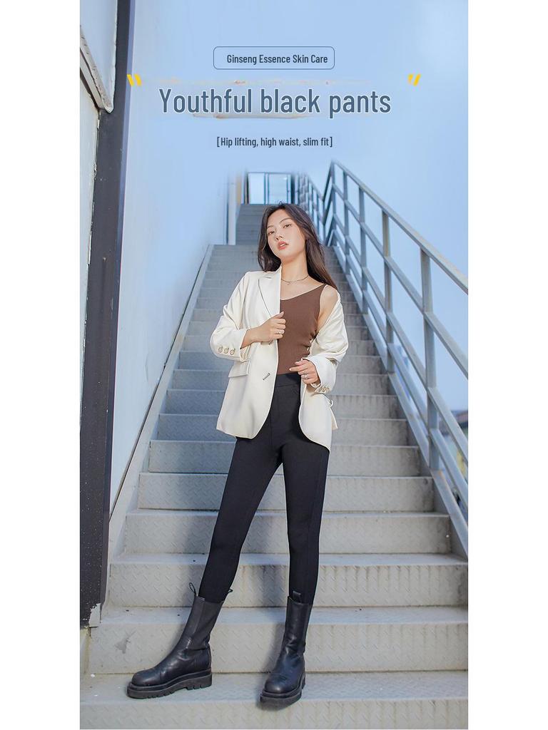 Женские узкие черные брюки со средней посадкой: С плюшевой подкладкой, увлажняющие, высокоэластичные, идеально подходят для осени/зимы.