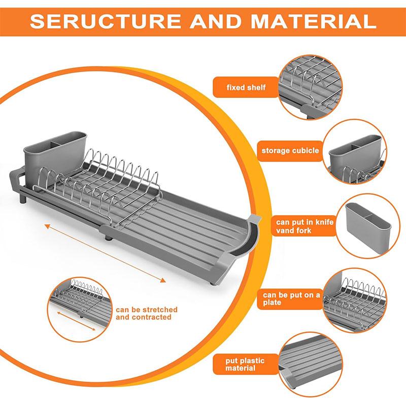 Expandable Dish Drying Rack with Cutlery Holder Rust-Resistant Dish Drainer Kitchen Drying Rack Space Saving Counter Organizer