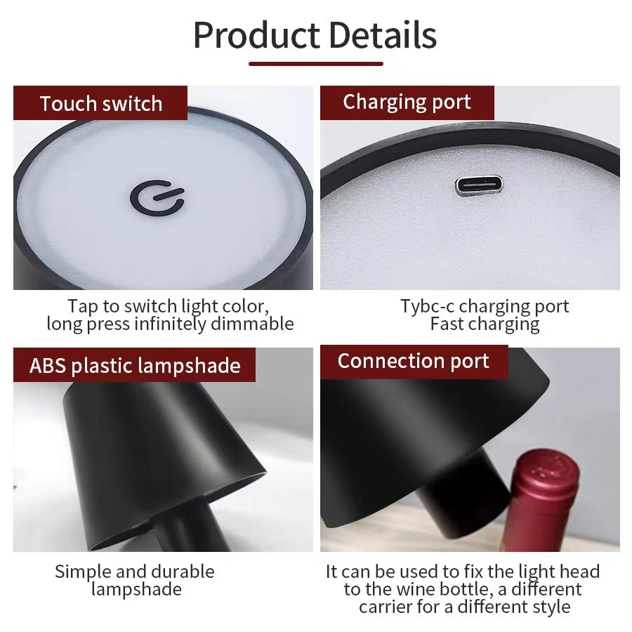 Беспроводная бутылочная лампа USB перезаряжаемая сенсорное управление настольная лампа 3 цвета бесступенчатая регулировка яркости ночник для баров винных бутылок декор