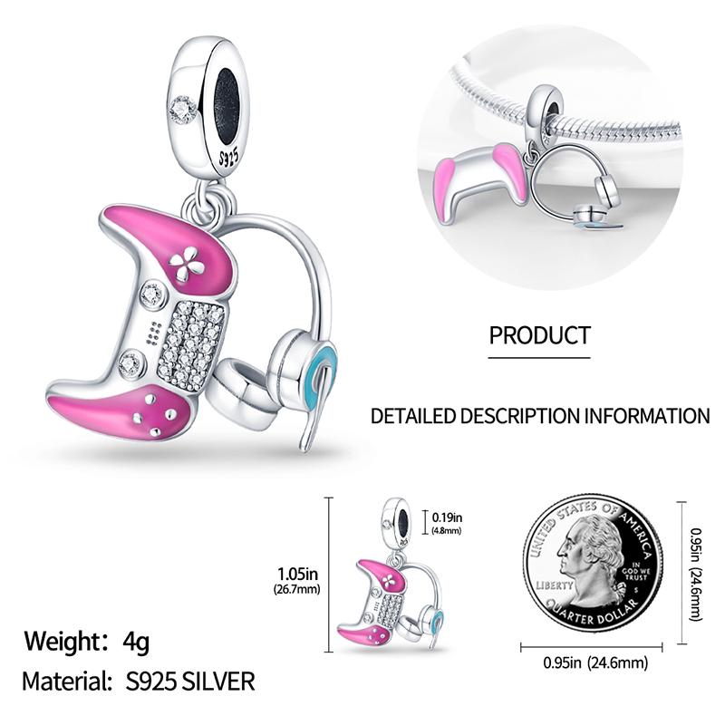 925 Silver Headset Game Machine Motorcycle Pendant Charm Bead Fit Bracelet Necklace Diy Female Jewelry Gift