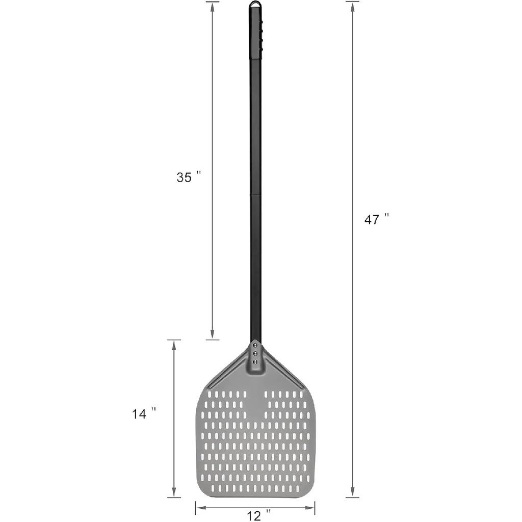 Pizza Turning Peel, 12 x 14 Inch Perforated Pizza Peel, 35 inches Long Handle Pizza Paddle, Professional Lightweight Anodized Aluminum Pizza Spatula
