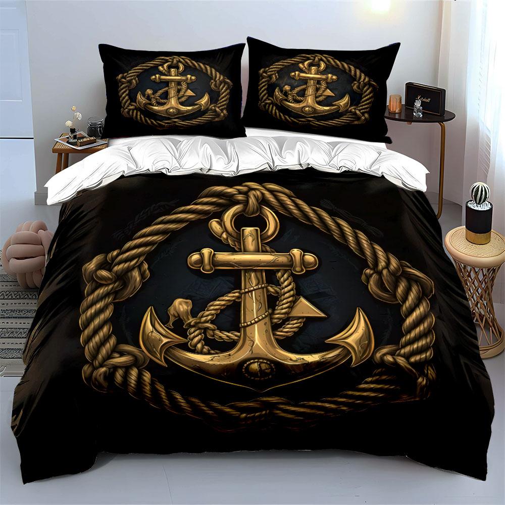 Nautical Anchor Rope Decor Set Bedding Set with 1 Duvet Cover 2 Pillowcases Single Double King Queen, Gift