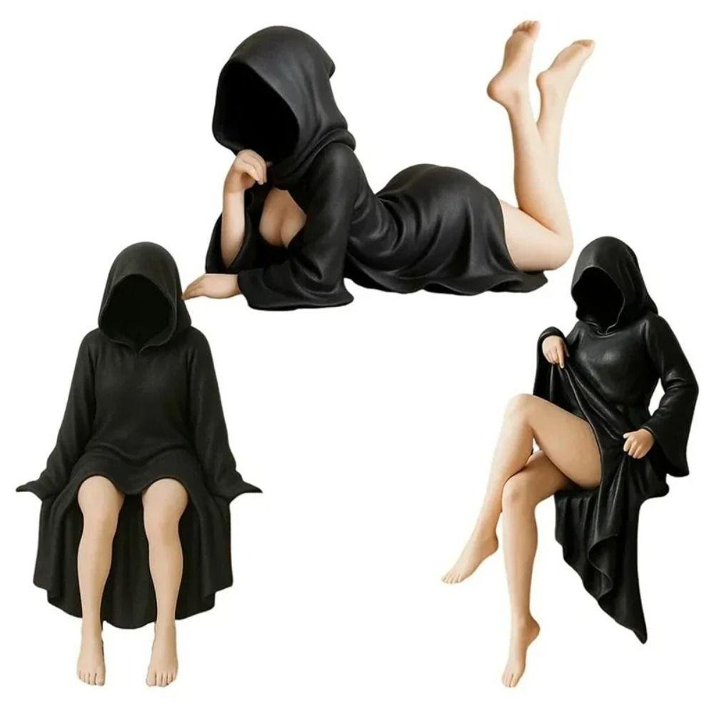 PLA 3D Mysterious Statue Black Robe Desktop Ornaments New Bookshelf Sculpture Halloween Decor