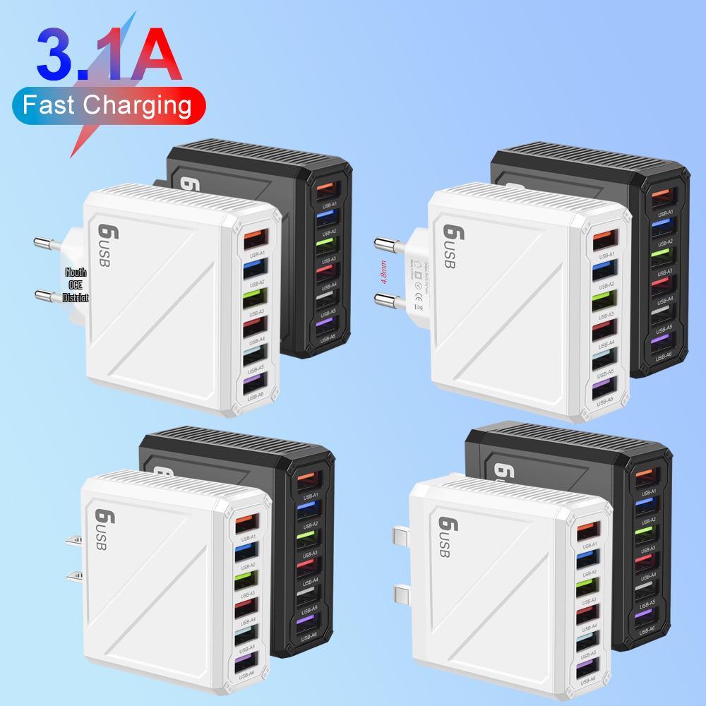 6-портовое USB-зарядное устройство 3.1A с вилками EU/US/UK/KR для мобильных устройств