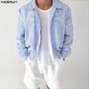 Men Lapel Long Sleeve Zipper Up Striped Cropped Jackets Short Coats