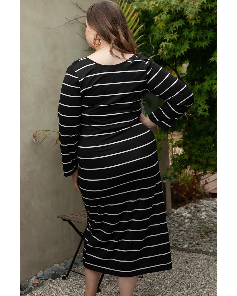 Azura Exchange Black Plus Size Striped Loose Long Shift Dress