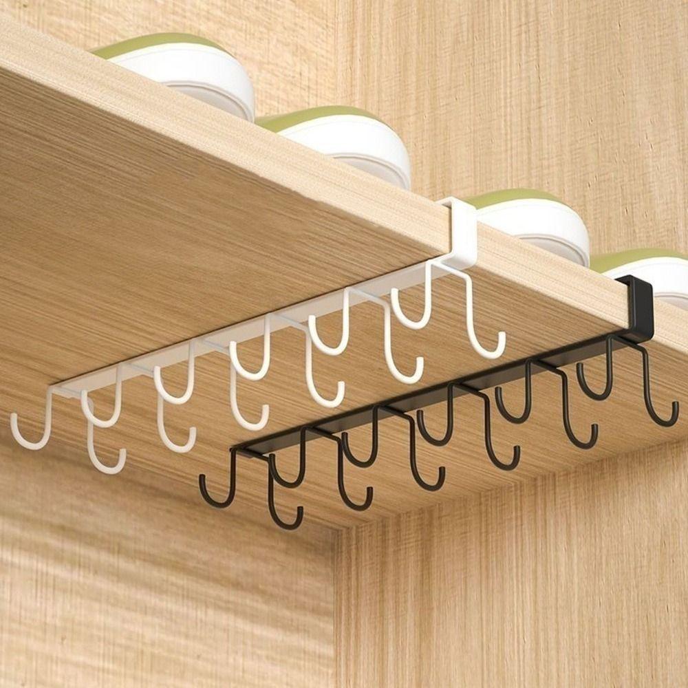 Punch-free 12 Hooks Cup Holder Black/White Under Cabinet Storage Rack  Kitchen