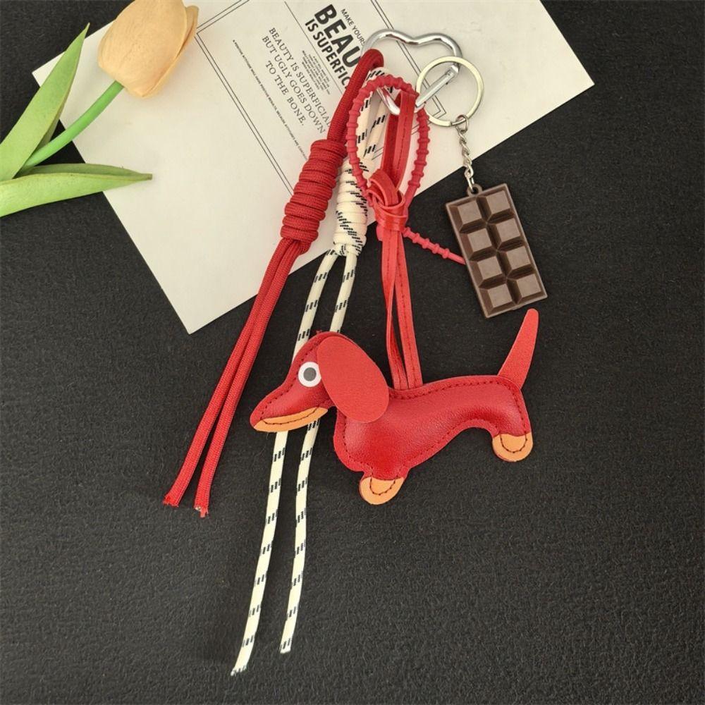Hanging Ornament Dachshund Pendant Leather Dog Keyring Dachshund Keychain Bag Accessories