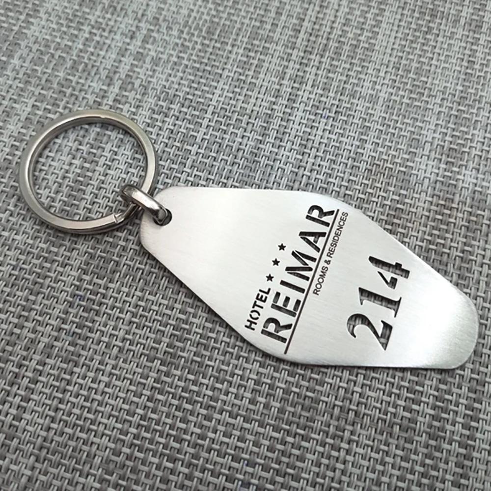 Custom Hotel Metal Keychain Personalized Digital Hollow Stainless Steel Keyring Jewelry New