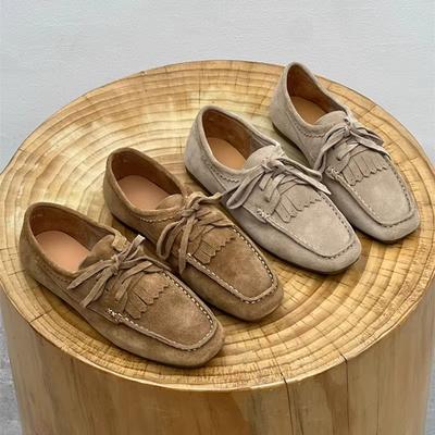 Модные AIYUQI 2025 Женские лоферы из коровьей замши, с квадратным носком, на плоской подошве, для женщин, большого размера, с неглубоким вырезом, на мягкой подошве, женские мокасины