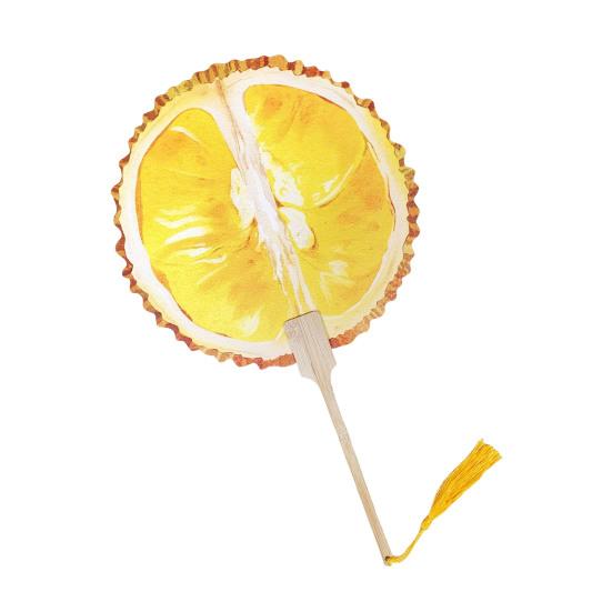 Fruit Print Fan with Wooden Long Handle Portable Lightweight Outdoor Travel Camping Picnic Summer Handheld Round Paper Fan