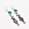 Swiss Blue Topaz Gemstone Handmade 925 Silver Plated Jewelry Earring 2.38"