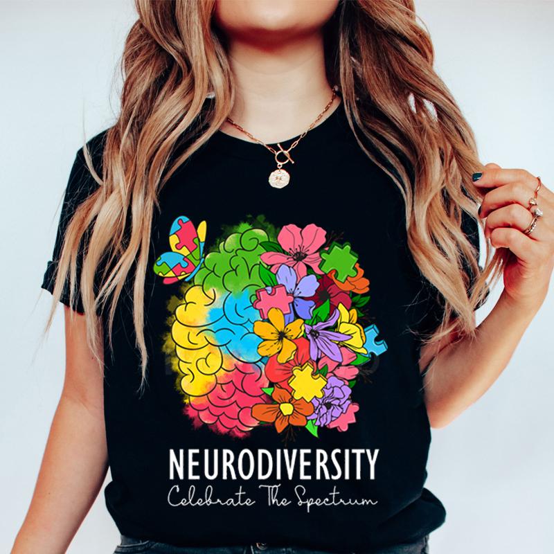 Teacher Autism Tshirt Floral Neurodiversity Celebrate The Spectrum Graphic T Shirts Clothing Autism Awareness Shirt for Women