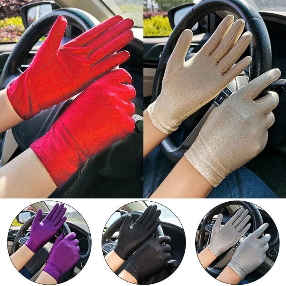 1Pair Women Thin Stretch Gloves Pure Color Driving Short Gloves Sun Protection Gloves Summer
