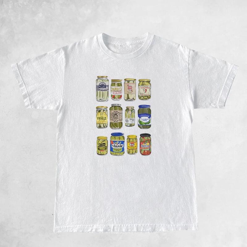 Canned Pickles Vintage TShirts Women Cute Funny Pickle Lovers Tshirts Short Sleeve Trendy Fashion Pickle Jar Tee Shirt Tops
