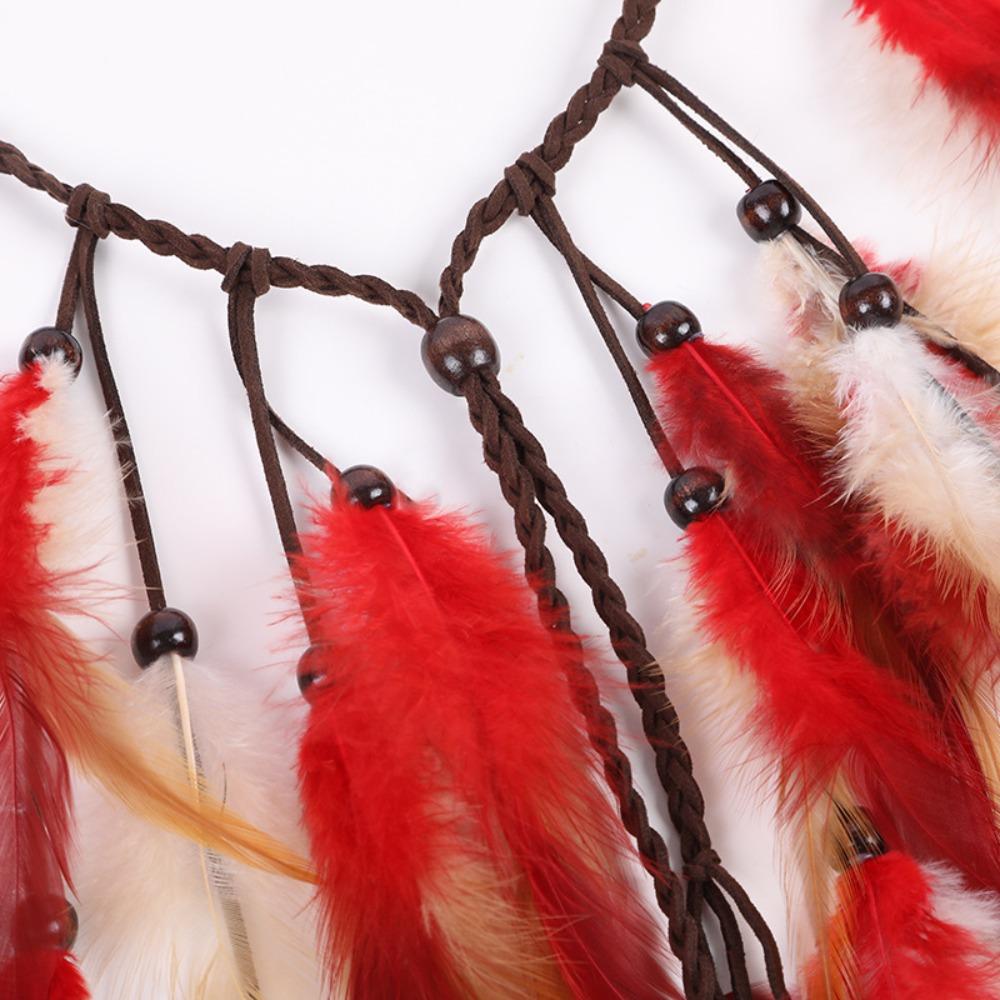 Fashion Tassel Feather Headband Beaded Bohemian Boho Style Headdress Costume Adjustable Rainbow Indian Headband Bride Weddding