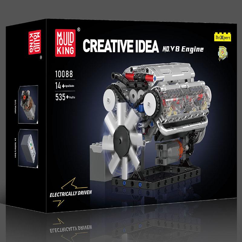 Mould King 10088 535 деталей Технический Электрически Приводимый Двигатель V8 Конструктор Модель Набор Для Взрослых Креативная Сборка Кирпичные Игрушки