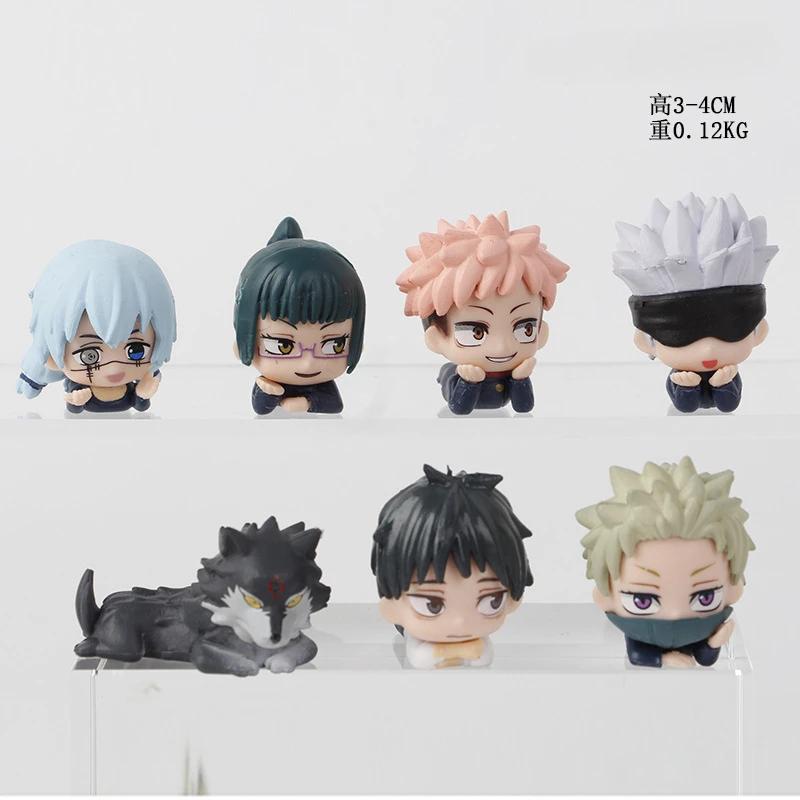 7 шт./комплект Мини-фигурки Аниме Jujutsu Kaisen в лежачем положении 3-4 см Сатору Годжо Мини Милые GK ПВХ Статуэтка Коллекционные Игрушки