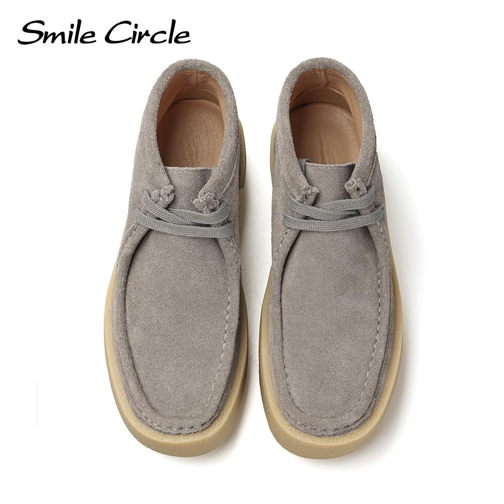 Женская обувь из коровьей замши на массивном каблуке, туфли с круглым носком и шнуровкой на толстой подошве, удобные повседневные женские туфли на плоской подошве