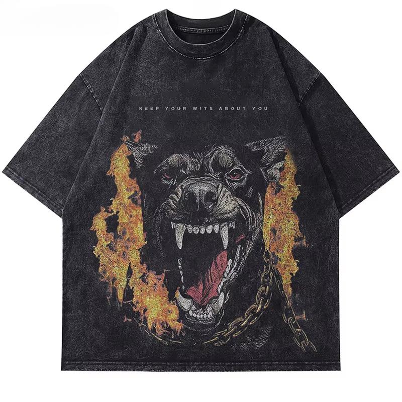 Уличная одежда Beast Rottweiler Dog Vintage Black Washed T-Shirt T-Shirt Punk Gothic Loose Harajuku Top Oversize Yk2 Tee Unisex