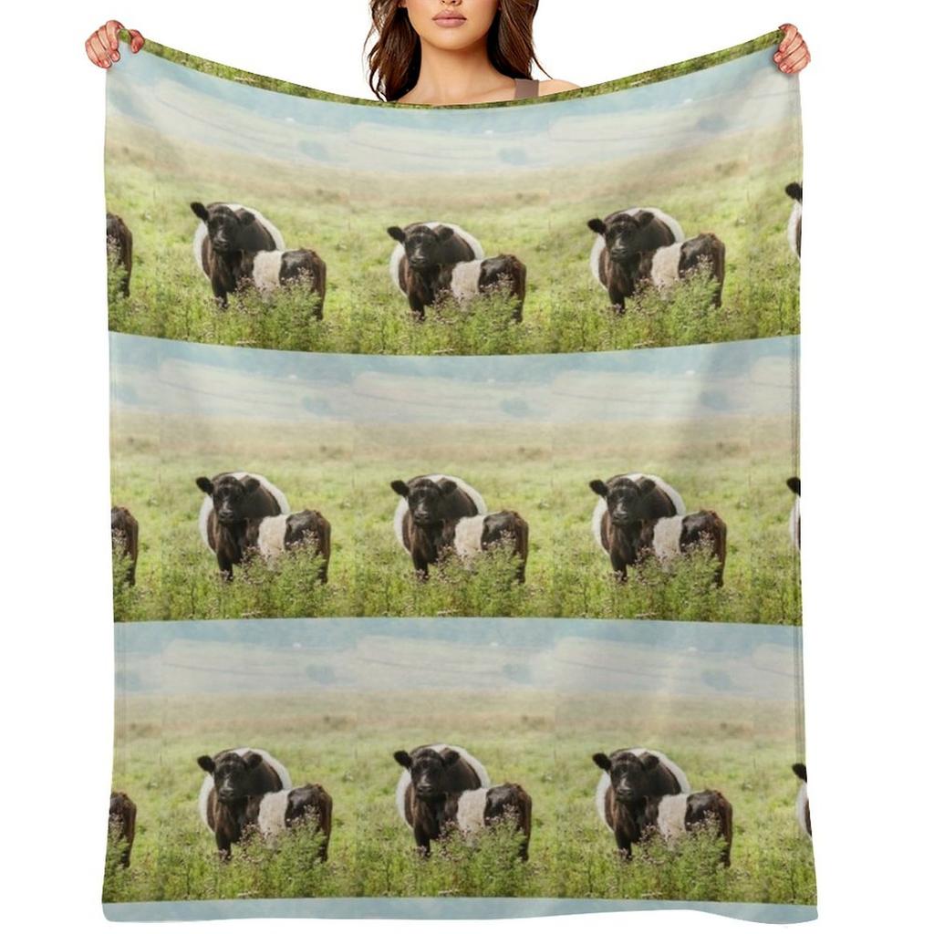 Belted Galloway Cow and Calf Throw Blanket Kid'S Soft Plush Plaid Thin Personalized Gift Blankets