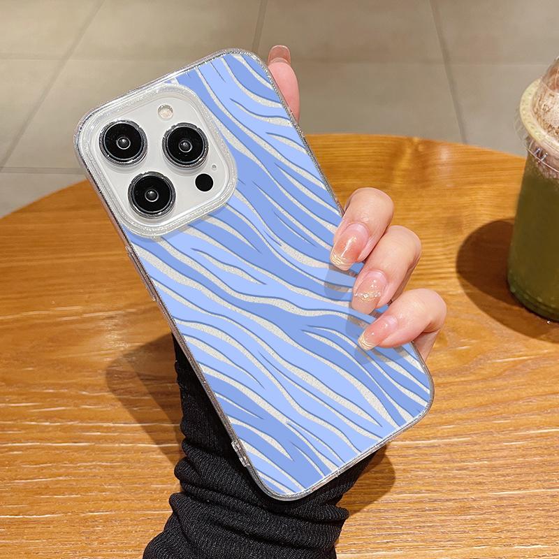 Ударопрочный блестящий силиконовый чехол для iPhone 16 Plus 15 14 Pro Max 13 12 11 TPU мягкий тонкий чехол с узором в полоску зебры