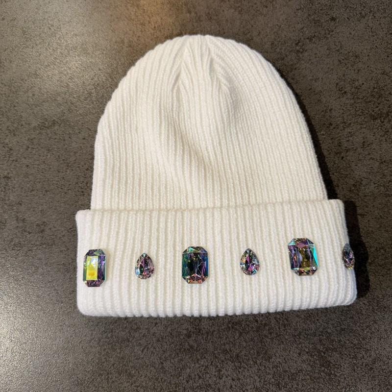 Womens Knit Beanie With Pearl Rhinestone Warm Ear Protection Casual Winter Hat