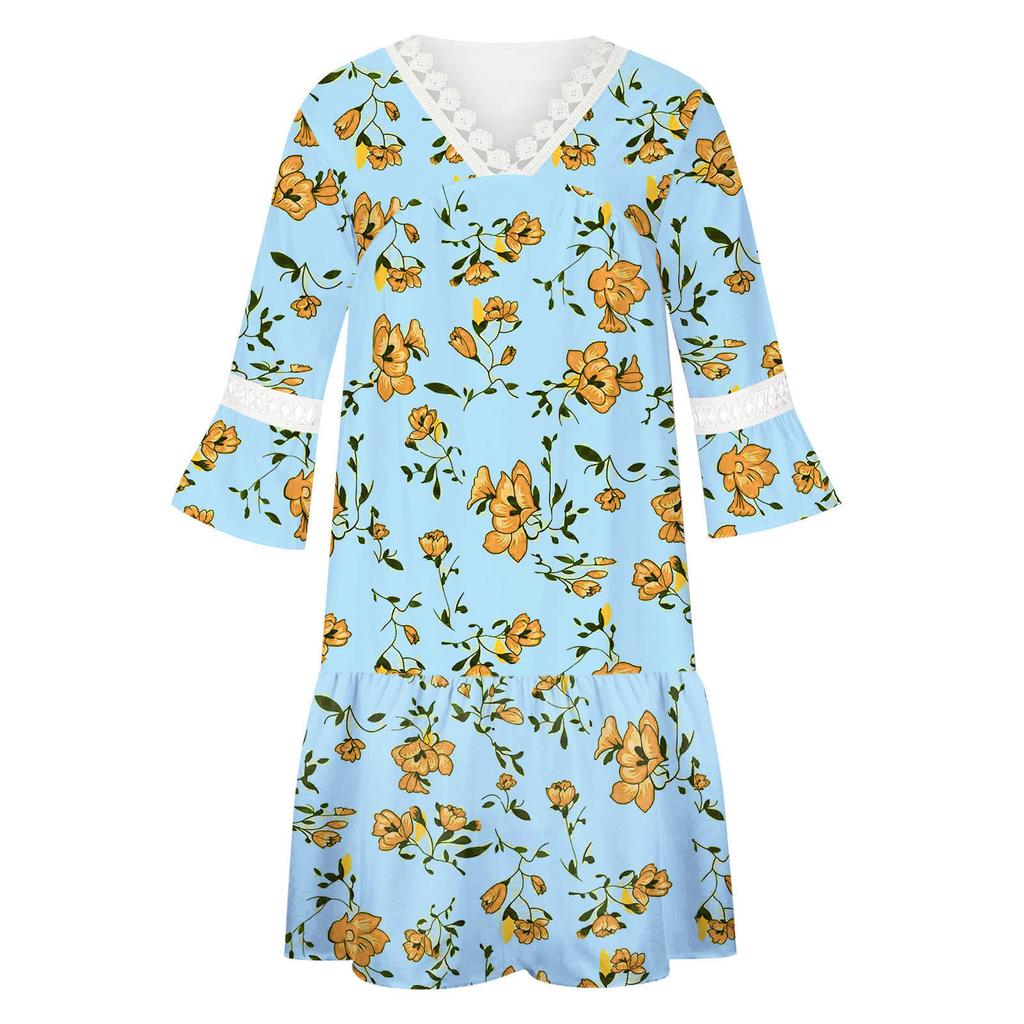 Женское кружевное лоскутное платье с v-образным вырезом в богемном стиле, повседневное курортное платье, женское платье