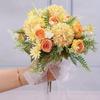 4PCS Artificial Flower Rose Hydrangea Faux Rose Bouquet with Stems for Wedding Hand Bouquet Fake Plant Decoration Table Centerpiece Decor Party Home