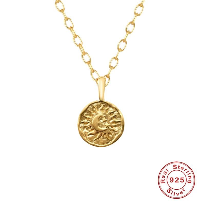 Sterling Irregular Lava Moon Star Pendant Necklace Women Gold Plated O-Link Chain Fashion Accessory