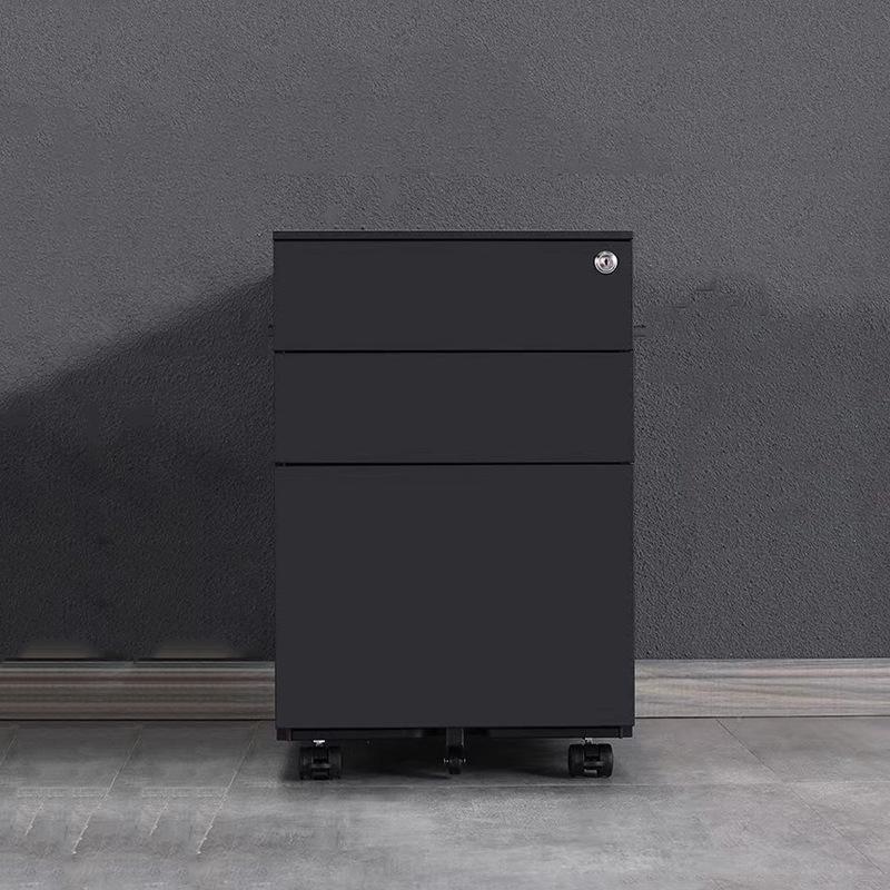 Mobile Three-Drawer Metal File Cabinet with Lock for Under-Desk Office and Printer Storage