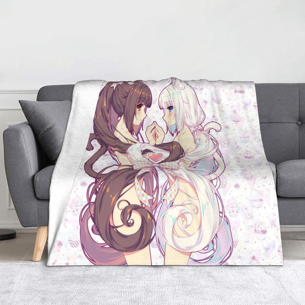 Nekopara Coconut Cinnamon Azuki Flannel Blanket Anime Chocola Vanilla Sexy Gir Vintage Throw Blankets for Home 150*125cm Quilt