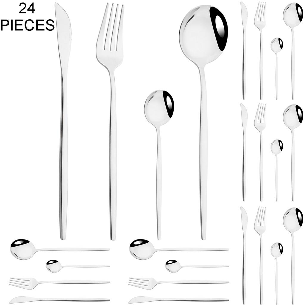 Gold 24Pcs Dinnerware Cutlery Set Knife Fork Coffee Spoon Tableware Set Mirror Stainless Steel Flatware Western Kitchen Silverware