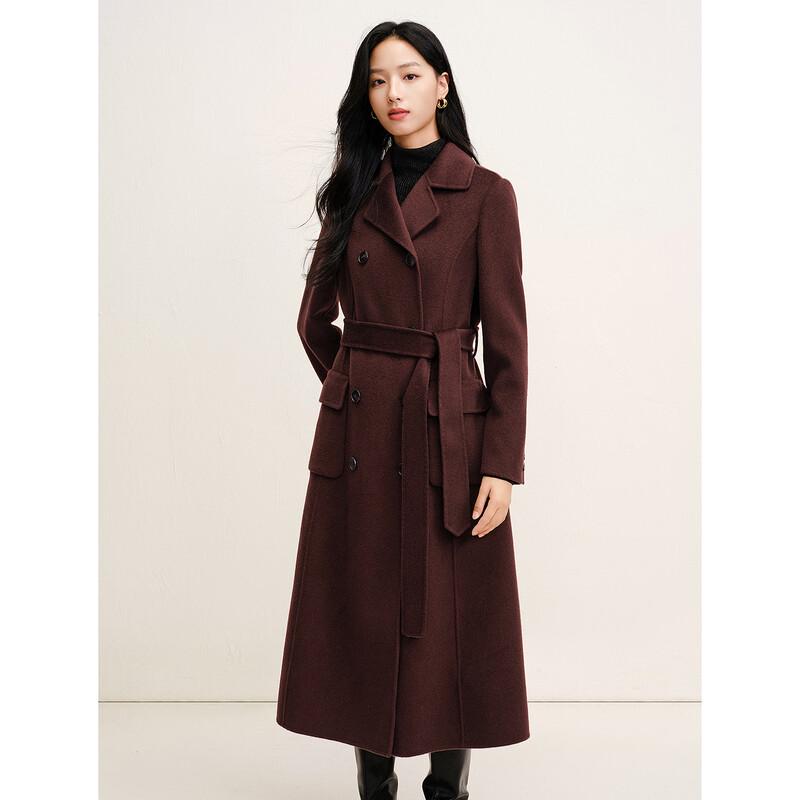 JUZUI Women's Elegant Waist-Cinching 100% Wool Long Coat