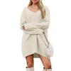 Women's Fashion Casual V-neck Long Sleeve Rib Knitted Sweater Dress