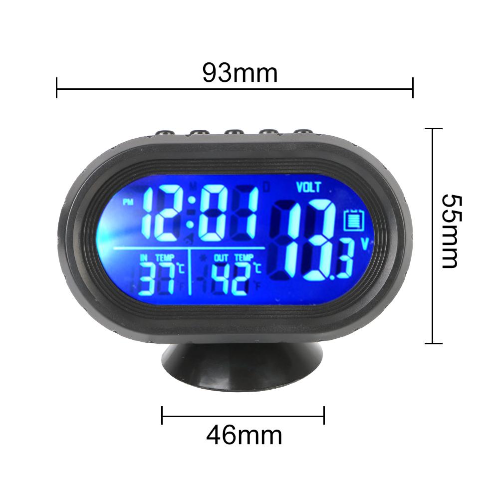 LCD Digital Noctilucous Clock Car Electronic 3 In 1 Car Voltmeter Thermometer 12V/24V Freeze Alert Backlight