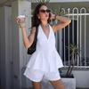 French Style White Halter Vest Shorts Set Women 2026 Slim Fit V Neck Sleeveless Two Piece Suit