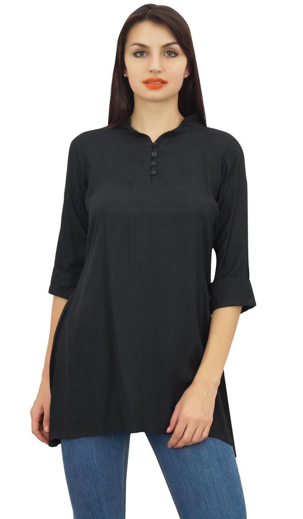 Phagun Женская черная хлопковая модальная блузка с рукавами 3-4 на пуговицах, верхняя часть рубашки -