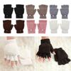 Girls Dual-use Thick Knitting Mittens Half Finger Gloves Convertible Flip Top Coral Velvet  Gloves