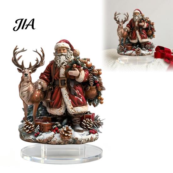 Cute Santa Claus Xmas Decorations Christmas Reindeer Tabletop Ornament, 2D Acrylic Festive Home Office Desk Decor for Fireplace Living Room