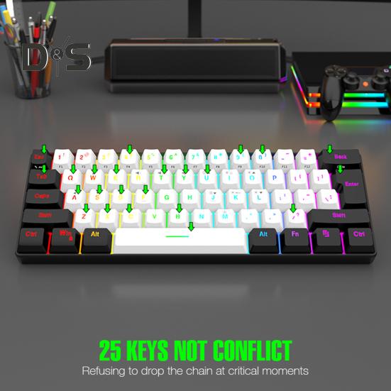 Проводная механическая игровая клавиатура с RGB-подсветкой, универсальная 61 клавиша, мини-проводная офисная клавиатура с мышкой