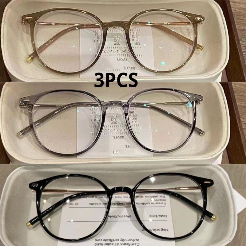 3Pcs Lady Trendy Finished Myopia Glasses Women Round Frame Blue Light Blocking Eyewear Men Unisex Retro Minus Diopter Eyeglasses