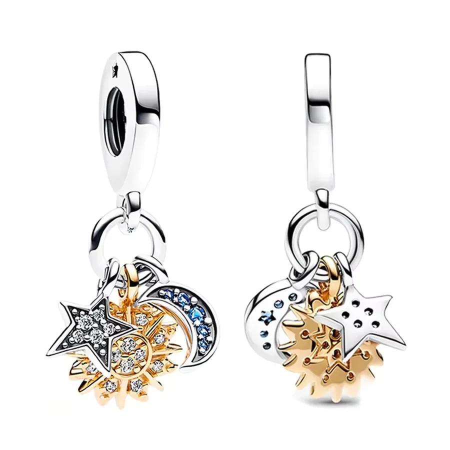 Sparkling Copper Stars Moon Sun Flower Earrings Dangle Charm Beads Fit Original Bracelets Diy Cultural Jewelry Gift