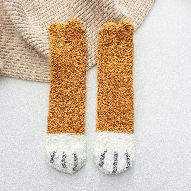 2 пары/лот флисовые тапочки коралловые осенне-зимние носки милые женские носки с принтом кошачьих лапок и животных