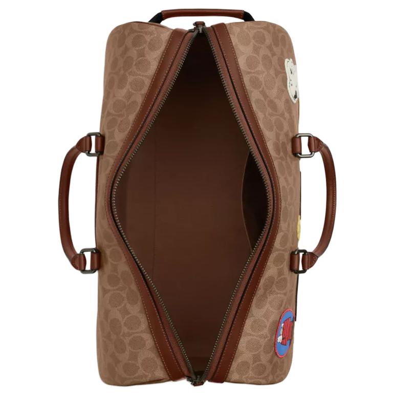 Coach X Peanuts Signature 45 Ventura Logo Coated Canvas And Leather Boston Bag Women Travel Bag Brown CBI42-QBTAM