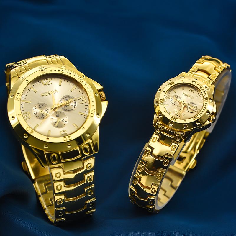 Мужские деловые часы Модные стальные ремешки Мужские и женские Роскошные Золотые Повседневные Парные часы Циферблат с тремя стрелками Наручные часы